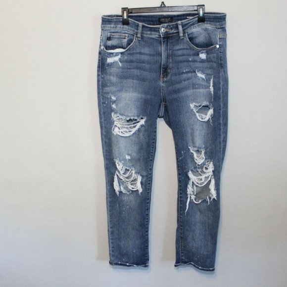 Judy Blue Destroyed Distressed Boyfriend Jeans Women's Plus Size 14W H11774 - Picture 2 of 12